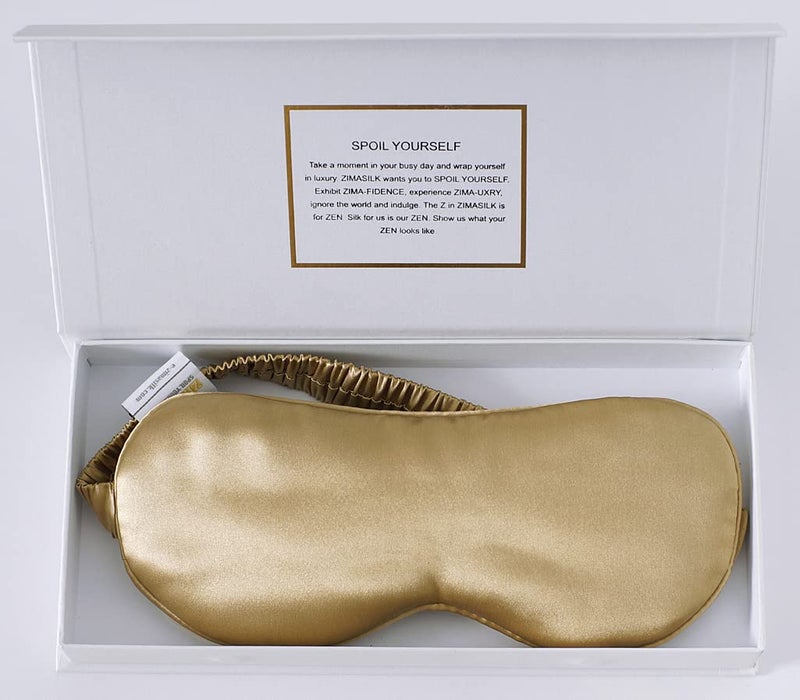 ZIMASILK Adjustable 100 22 Momme Mulberry Silk Sleep Mask for Sleeping Filled with Premium Mulberry Silk Softest Breathable Eye Sleeping Mask Golden